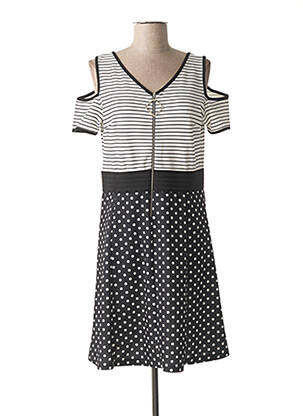 Rochie midi țesătură crep mâneci scurte negru COULEURS DU TEMPS femeie