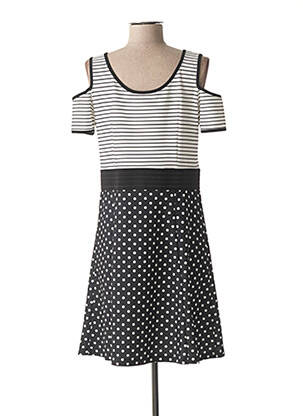 Rochie midi țesătură crep mâneci scurte negru COULEURS DU TEMPS femeie