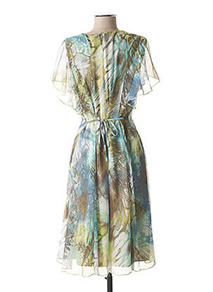 Rochie midi imprimeu fantezie mâneci scurte verde GUY DUBOUIS femeie