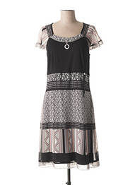 Rochie midi imprimeu fantezie mâneci scurte negru GUY DUBOUIS femme