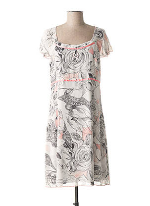 Rochie midi imprimeu floral mâneci scurte gri FRANCE RIVOIRE femeie