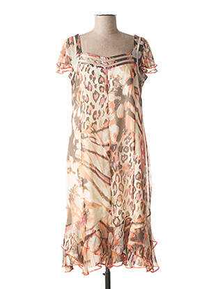 Rochie midi imprimeu fantezie mâneci scurte bej FRANCE RIVOIRE femeie