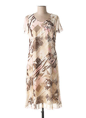 Rochie midi imprimeu fantezie mâneci scurte bej FRANCE RIVOIRE femeie