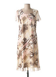 Rochie midi imprimeu fantezie mâneci scurte bej FRANCE RIVOIRE femme