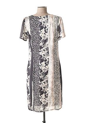 Rochie midi imprimeu fantezie mâneci scurte gri GUY DUBOUIS femeie