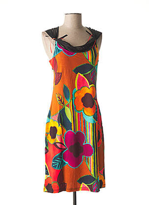 Rochie midi imprimeu floral fără mâneci portocalie LO! LES FILLES femeie