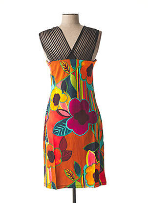 Rochie midi imprimeu floral fără mâneci portocalie LO! LES FILLES femeie