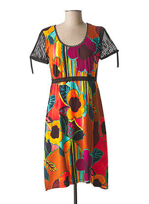 Rochie midi imprimeu floral mâneci scurte portocalie LO! LES FILLES femeie