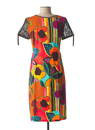 Rochie midi imprimeu floral mâneci scurte portocalie LO! LES FILLES femeie