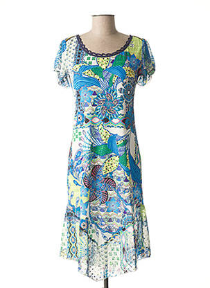 Rochie midi țesătură crep mâneci scurte albastru LO! LES FILLES femeie