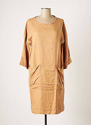 Rochie midi mâneci 3/4 mâneci 3/4 bej SKFK femeie
