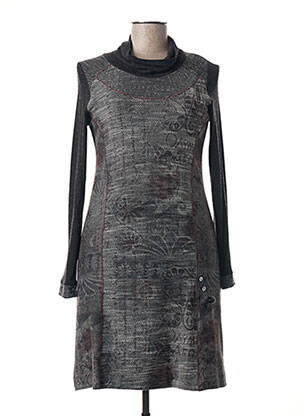 Rochie midi imprimeu fantezie mâneci lungi gri CHATELET femeie