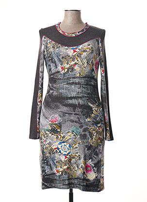 Rochie midi imprimeu fantezie mâneci lungi gri CHATELET femeie