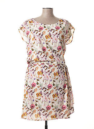 Rochie midi imprimeu floral mâneci scurte bej SMASHED LEMON femeie