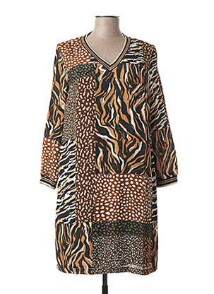 Rochie midi croială fluidă mâneci 3/4 maro SIGNE NATURE femeie