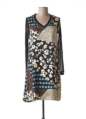 Rochie midi imprimeu floral mâneci lungi negru MALOKA femeie