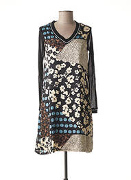 Rochie midi imprimeu floral mâneci lungi negru MALOKA femme