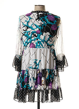 Rochie scurtă croială evazată mâneci lungi alb FUEGO WOMAN femeie