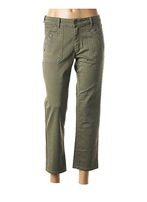 Pantalon 7/8 închidere cu fermoar sub clapetă cu nasturi talie joasă verde FIVE femeie