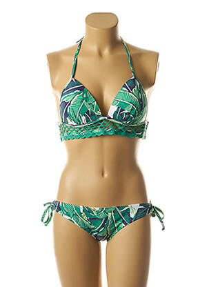 Costum de baie din două piese închidere cu legături de legat top sutien modelat verde DAG ADOM femeie
