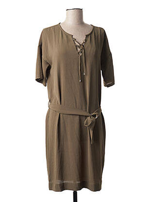 Rochie midi țesătură crep mâneci scurte verde IKKS femeie