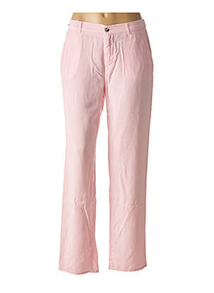 Pantalon drept țesătură poplin roz FIVE femeie