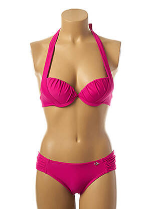 Costum de baie din două piese elasticitate top sutien push-up roz LPB femeie