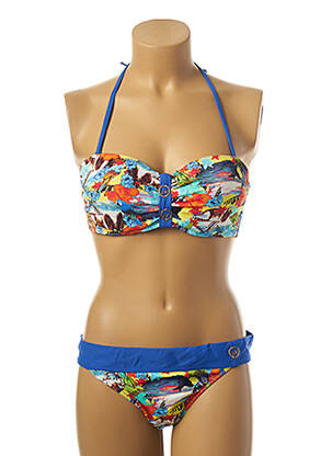 Costum de baie din două piese elasticitate top sutien push-up albastru LPB femeie