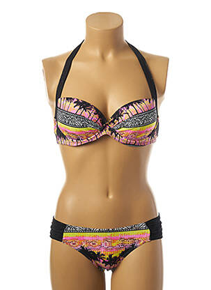 Costum de baie din două piese elasticitate top sutien modelat negru LPB femeie