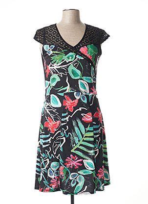 Rochie midi imprimeu floral mâneci scurte negru LILI & CAROLINE femeie