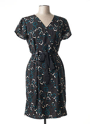 Rochie midi imprimeu floral mâneci scurte negru QUEENIE femeie