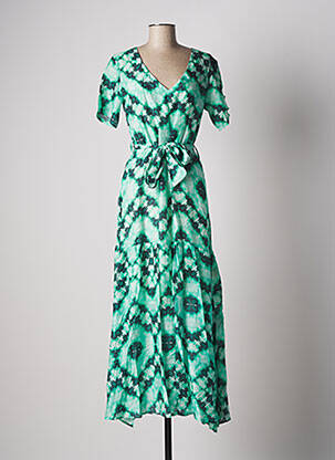 Rochie lungă imprimeu fantezie mâneci scurte verde STELLA FOREST femeie