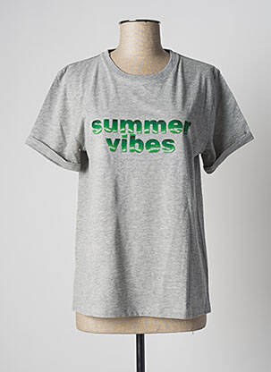 Tricou imprimeu fantezie mâneci scurte gri STELLA FOREST femeie
