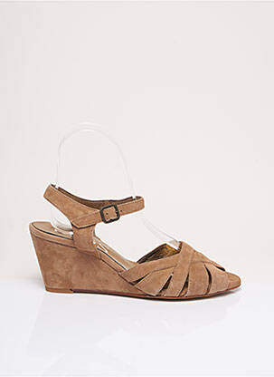 Sandale/pantofi decupați material neted toc de 7 la 9 cm maro KESS femeie