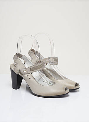 Sandale/pantofi decupați material neted toc de 7 la 9 cm gri OXS femeie