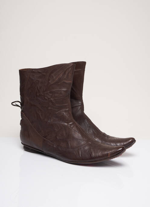 Botine/ghete material neted toc plat până la 3 cm maro IPPON STYL femme