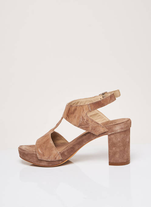 Sandale/pantofi decupați țesătură satinată toc de 7 la 9 cm maro KHRIO femme