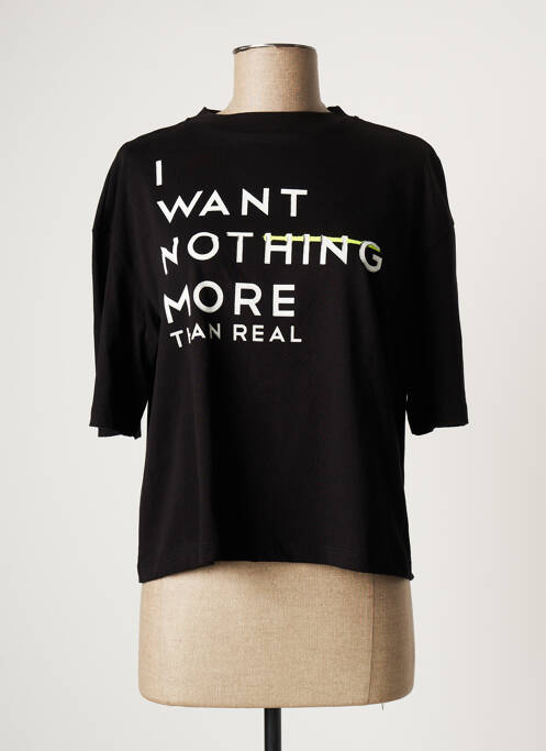 Tricou croială dreaptă mâneci scurte negru HIDNANDER femme