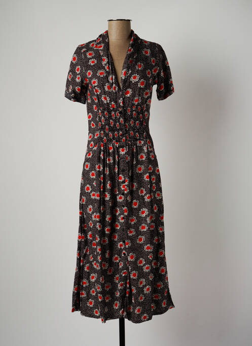 Rochie lungă imprimeu fantezie mâneci scurte negru KALI YOG femme