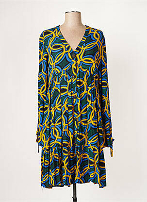 Rochie midi imprimeu fantezie mâneci lungi albastru ORFEO femeie