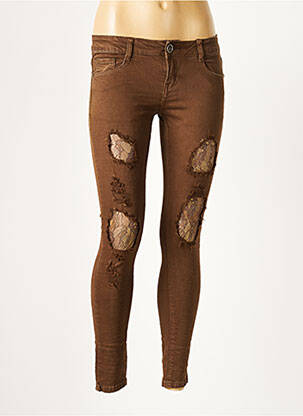 Blugi skinny efect uzat decolorat talie joasă maro NEWPLAY femeie