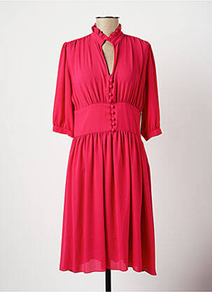 Rochie midi mâneci 3/4 mâneci 3/4 roz TWISTER femeie