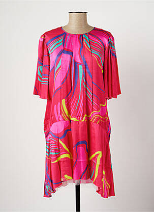 Rochie midi imprimeu fantezie mâneci scurte roz TWISTER femeie