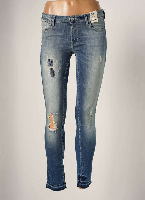 Blugi cu croială slim broderie cu nituri talie joasă albastru REIKO femme