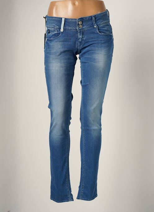 Blugi cu croială slim broderie cu nituri talie joasă albastru LE TEMPS DES CERISES femme
