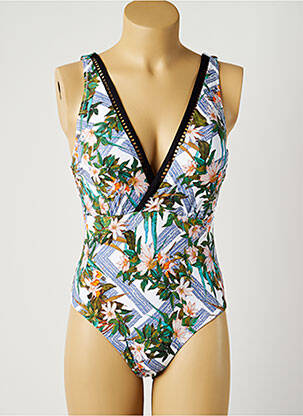 Costum de baie dintr-o singură piesă efect material satinat top sutien modelat albastru MOONTIDE femeie