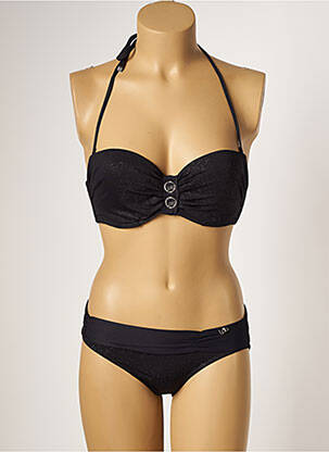 Costum de baie din două piese elasticitate top triunghiuri negru LPB femeie