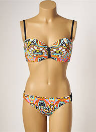 Costum de baie din două piese elasticitate top sutien modelat portocaliu CHERRY BEACH femeie