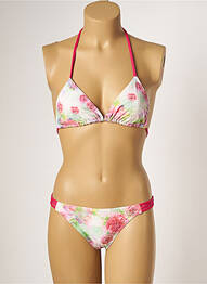Costum de baie din două piese elasticitate top triunghiuri roz KIWI femeie