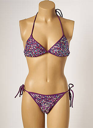 Costum de baie din două piese închidere cu legături de legat top triunghiuri violet BAHIA BEACH BAULE femeie